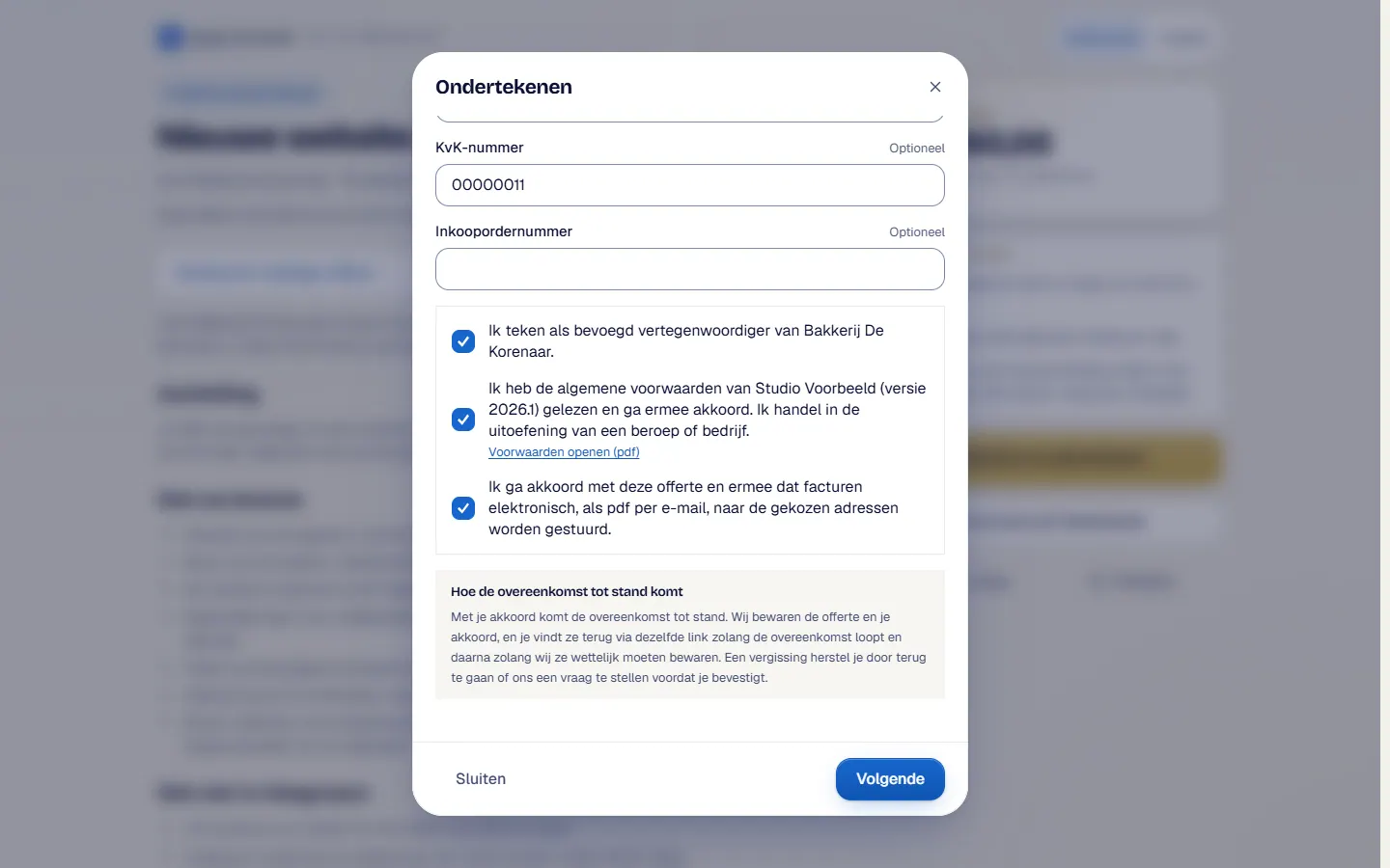 De klantpagina waar de klant de offerte bekijkt en akkoord geeft. Er is geen account nodig.